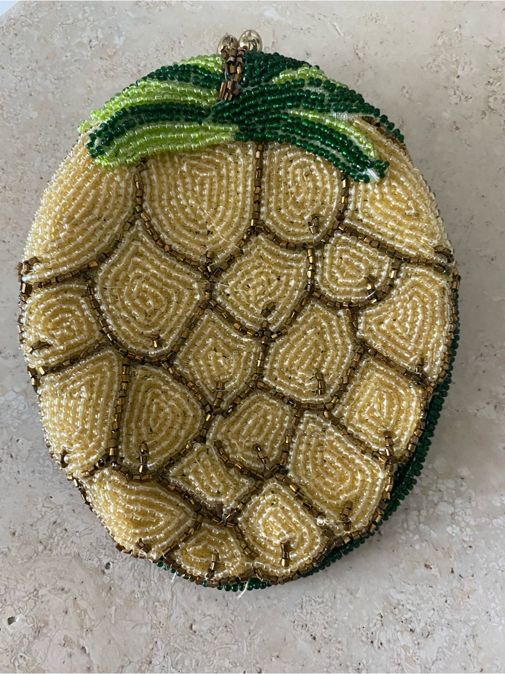 Vintage Delill Beaded Pineapple Coin Purse - Yellow & Green. Mint condition